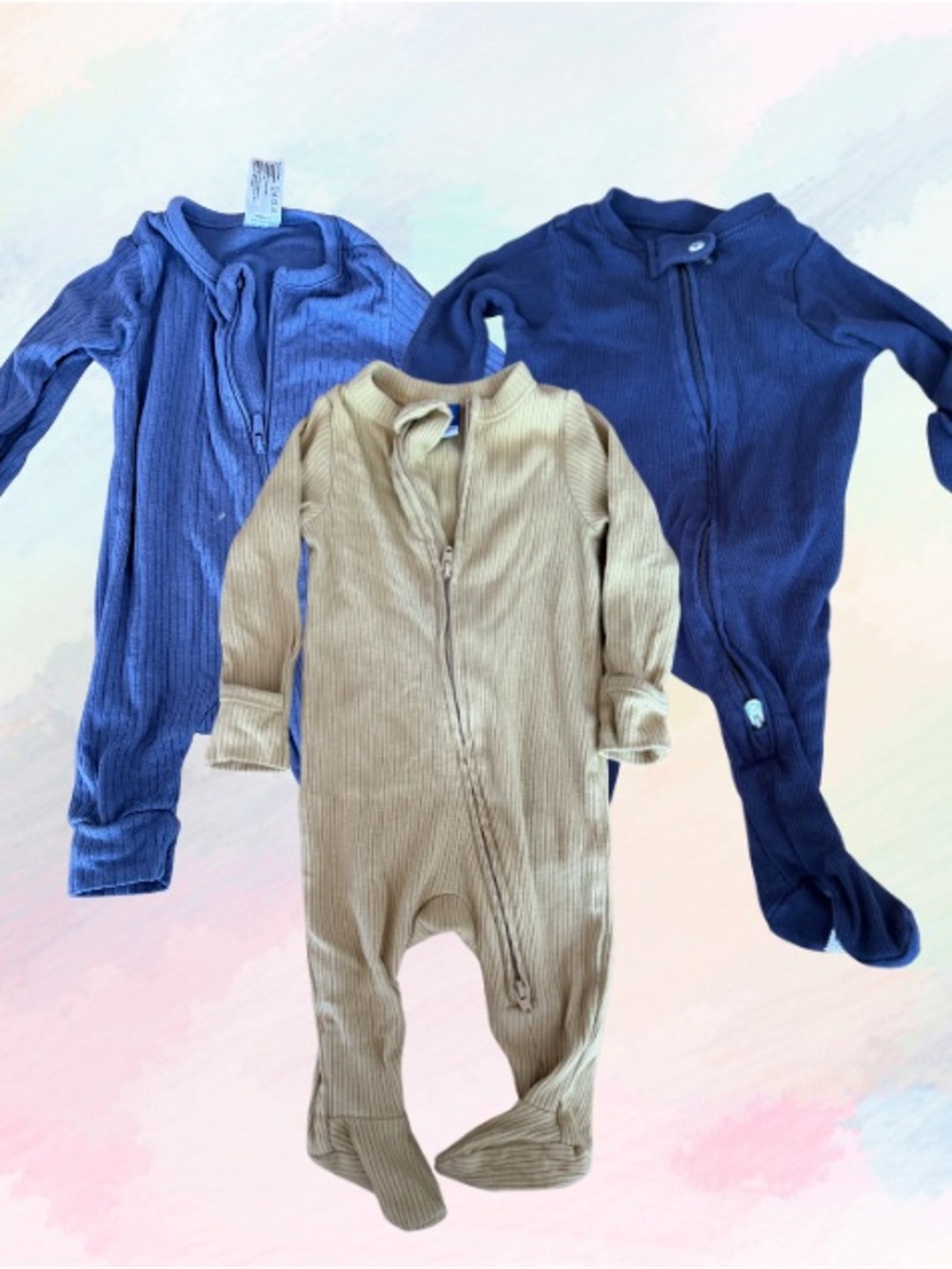 3 Baby Ribbed Zip-Front One-Piece Sleepers